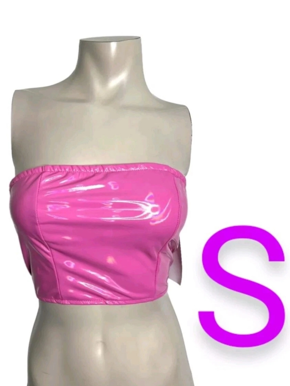 🆕Bear Dance Glossy Pink Strapless Crop Top